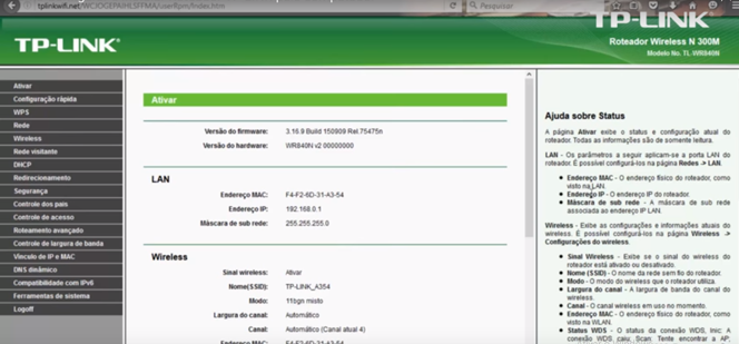 192.168.1.1 - Login e Configuração do Roteador Wi-Fi Painel de configuração do roteador tp-link