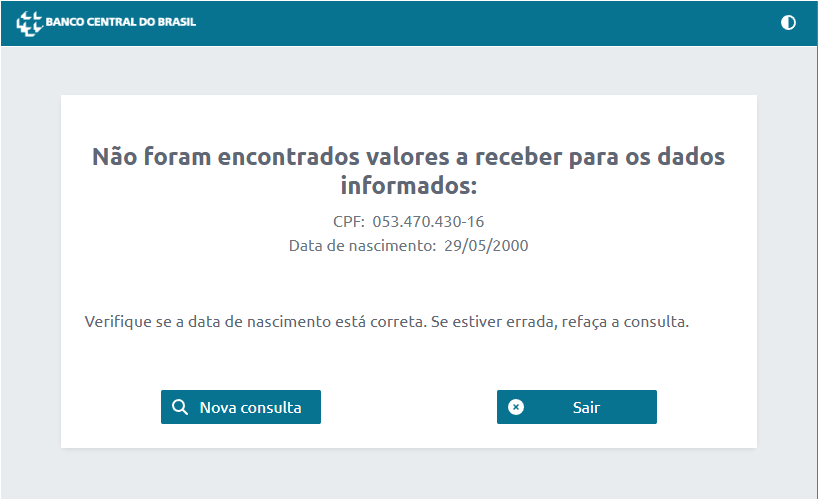 Não foram encontrados valores a receber para os dados informados